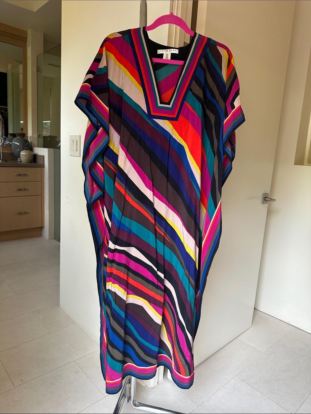 Trina Turk Multicolor Striped V-Neck Silk Maxi Dress M/L